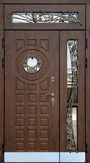 Стальная полуторная термодверь с остеклением, решетками и отбойниками (отделка МДФ)