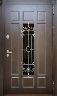 Утеплённая входная термодверь с решёткой и стеклопакетом (отделка из панелей МДФ)