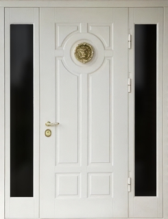 Входная термодверь с остеклением по бокам (отделка белыми панелями МДФ RAL)
